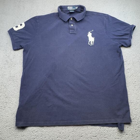 Ralph‎ Lauren Polo Shirt Mens 2XL Custom Fit Big Pony Rugby Embroidered 3 Sleeve - Picture 1 of 11